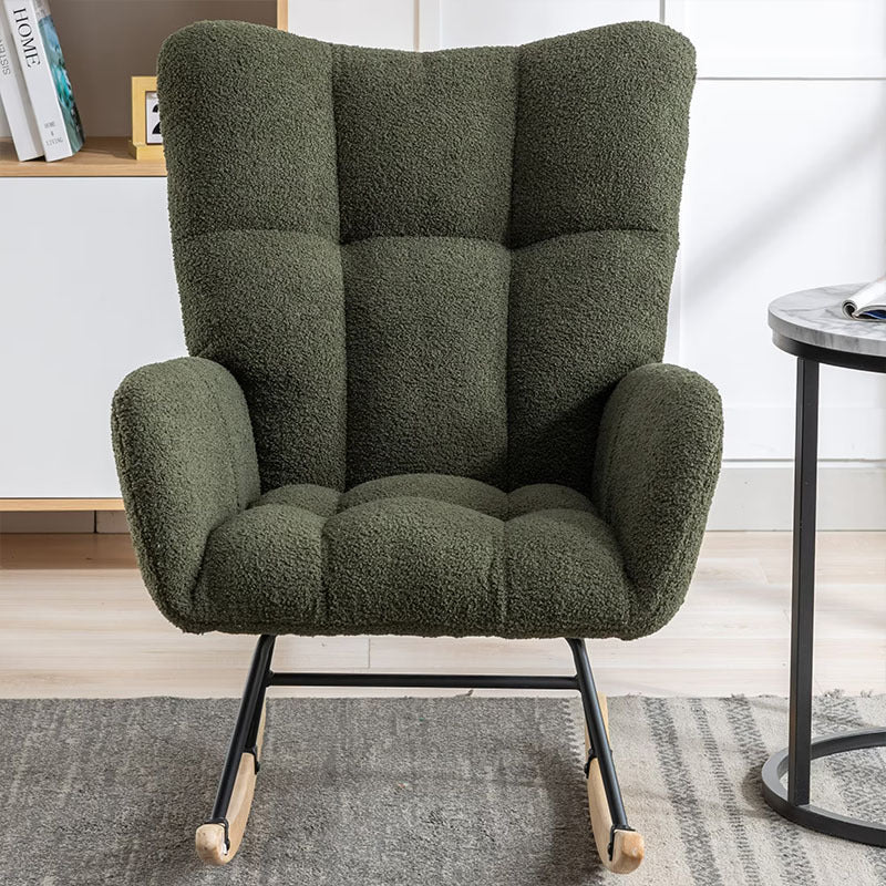 Rocking Chair With Pocket, Soft Teddy Fabric Rocking Chair For Nursery, Comfy Wingback Glider Rocker With Safe Solid Wood Base For Living Room Bedroom Balcony Cannot Be Sold On Temu