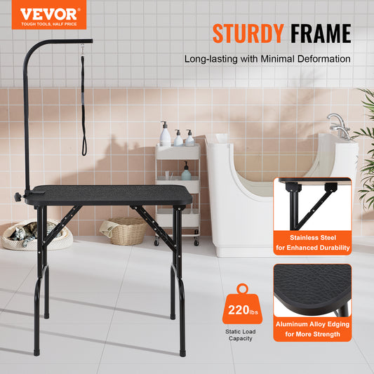 VEVOR Pet Grooming Table Arm With Clamp, 32''x18'' Dog Grooming Station, Foldable Pets Grooming Stand For Medium And Small Dogs, Free No Sit Haunch Holder With Grooming Loop, Bearing 220lbs