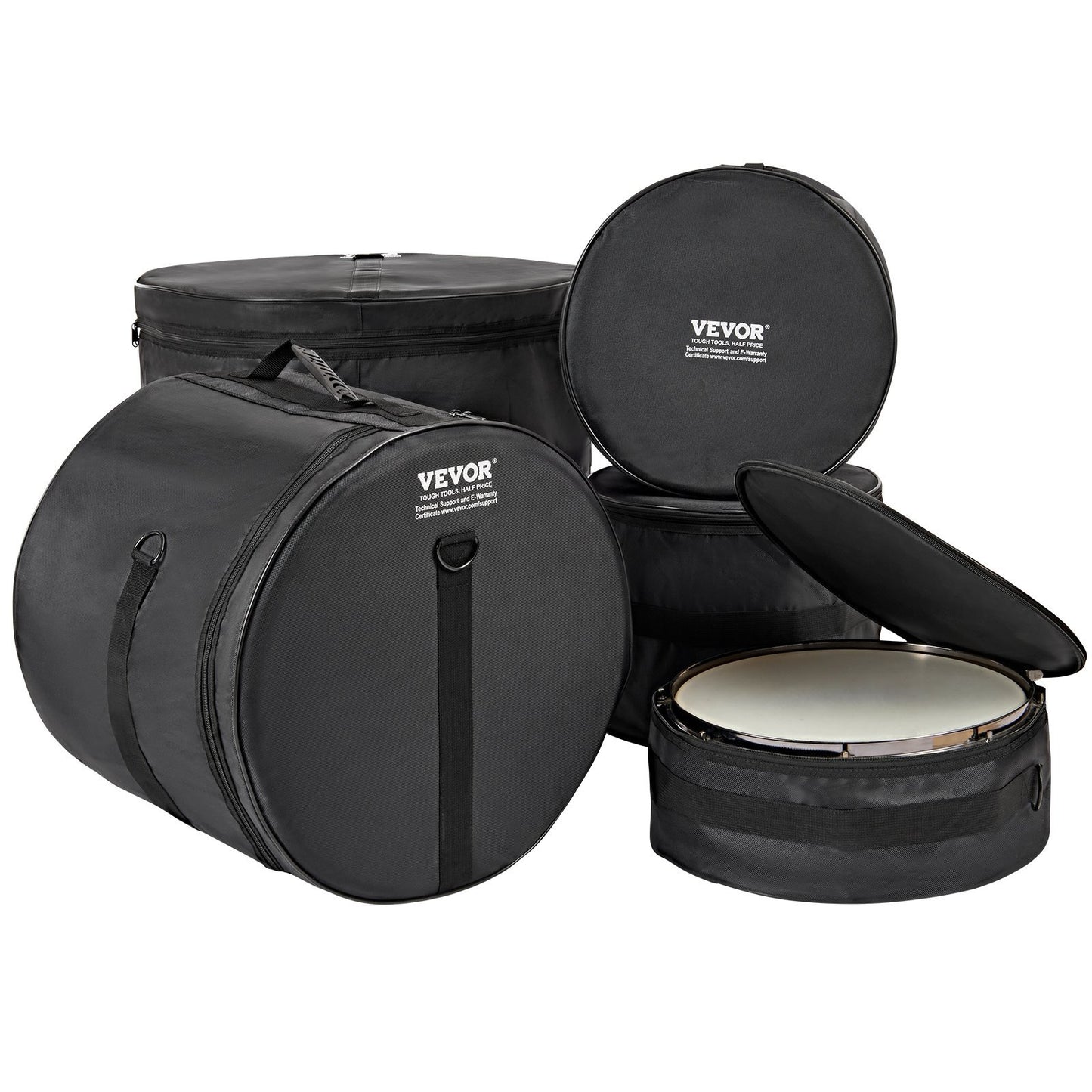 VEVOR 5-Piece Drum Bag Set, 1680D Oxford Fabric, Padded Drum Bags And Cases With 4.92 Ft Detachable Shoulder Strap Carry Handles Foldable Design, For 22'' Kick 12'' Tom 13'' Tom 16'' Tom 14'' Snare