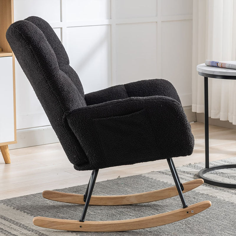 Rocking Chair With Pocket, Soft Teddy Fabric Rocking Chair For Nursery, Comfy Wingback Golider Rocking Chair With Safe Solid Wood Base For Living Room Bedroom Balcony Cannot Be Sold On Temu