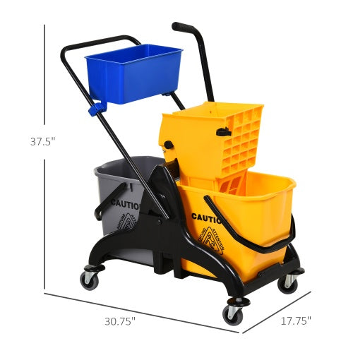 HOMECOM 6.9 Gallon Mop Bucket Swivel Arm Cart With Easy-to-use Side Pressure Swivel Arm Smooth Wheels And Mop Handle Bracket