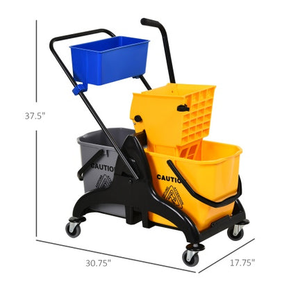 HOMECOM 6.9 Gallon Mop Bucket Swivel Arm Cart With Easy-to-use Side Pressure Swivel Arm Smooth Wheels And Mop Handle Bracket