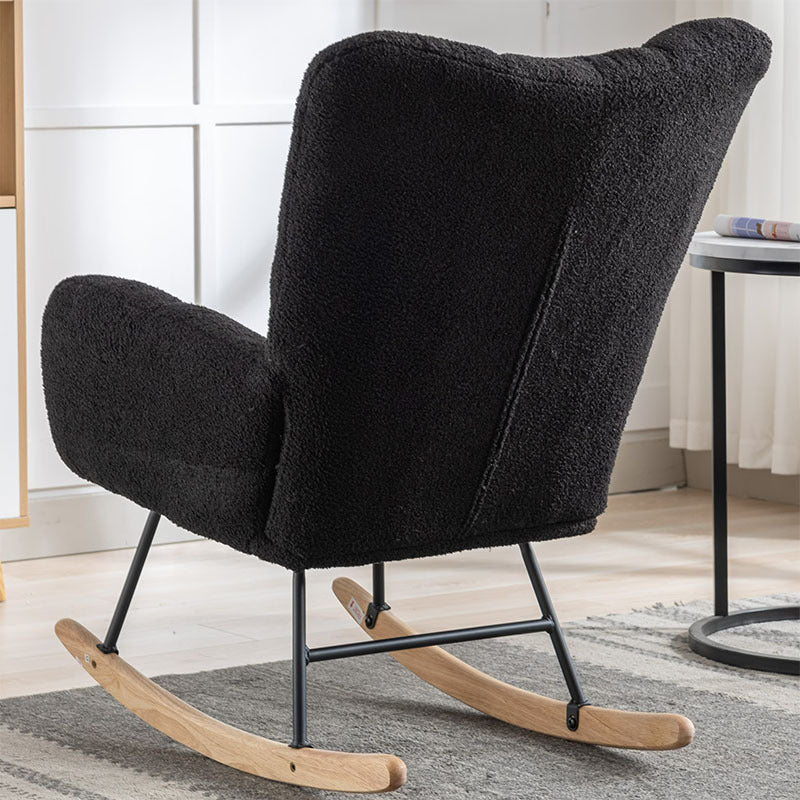 Rocking Chair With Pocket, Soft Teddy Fabric Rocking Chair For Nursery, Comfy Wingback Golider Rocking Chair With Safe Solid Wood Base For Living Room Bedroom Balcony Cannot Be Sold On Temu