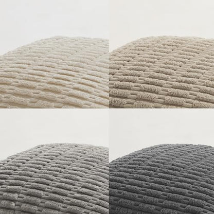Fancy Homi Set of 4 Grey and White Decorative Throw Pillow Covers 18x18 Inch for Couch Bed Chair, Modern Farmhouse Boho Room Decor, Soft Fuzzy Double Sided Corduroy Textured Striped Cushion Case 45cm