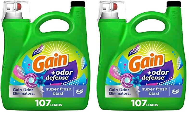 Gain + Odor Defense Liquid Laundry Detergent Super Fresh Blast Scent 154 fl oz 107 Loads HE Compatible (Pack of 2)