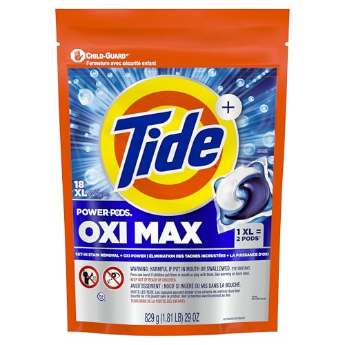 Tide Oxi Max Power PODS Laundry Detergent, Laundry Pods with Stain Remover Plus Oxi Power, 18 Count
