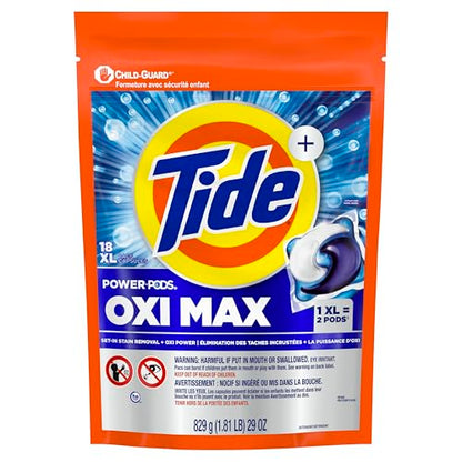 Tide Oxi Max Power PODS Laundry Detergent, Laundry Pods with Stain Remover Plus Oxi Power, 18 Count