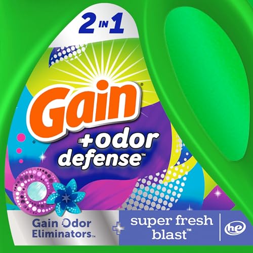 Gain + Odor Defense Liquid Laundry Detergent 2-Pack, Super Fresh Blast Scent, 65 fl oz each, 45 Loads each, HE Compatible