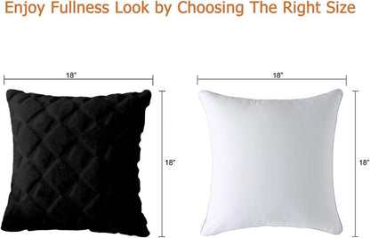 CJWLKJ 2Pcs Soft Faux Fur Throw Pillow Covers 18x18 - Plush Short Wool Velvet Decorative Pillow Covers - Couch Sofa Pillow Covers for Living Room - with 3D Plaid Pattern (Black)