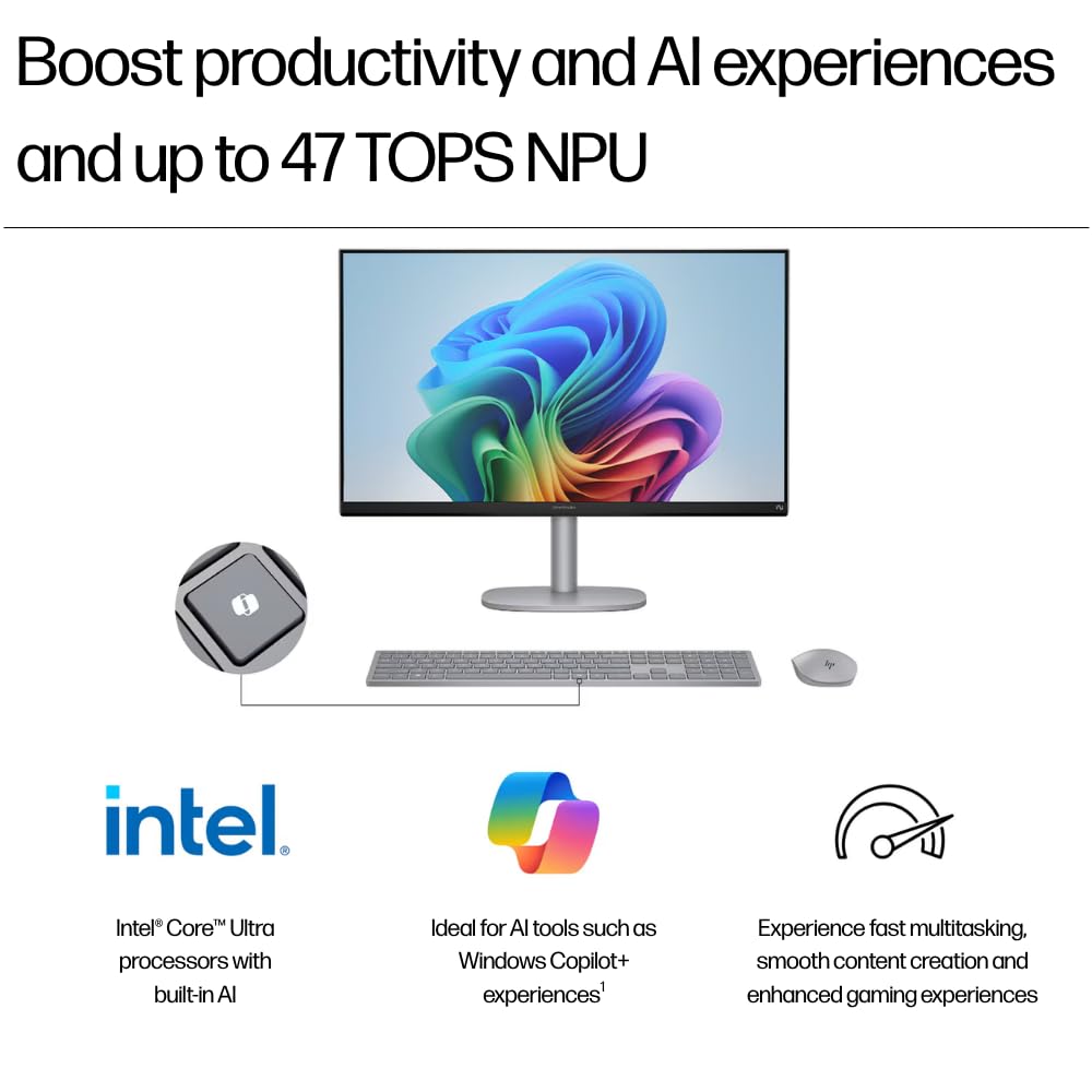 HP OmniStudio X All-in-One Desktop PC, 32" 4K IPS Display, Intel Core Ultra 7 Processor, Intel Arc Graphics, 16GB DDR5 RAM, 1TB SSD, Windows 11 Home, 5MP IR Camera, B&O Audio, BD0R6PA