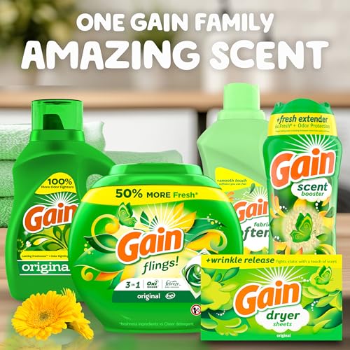 Gain Flings Laundry Detergent Pacs, Original Scent, 3 in 1 HE Detergent Pacs with Oxi Boost and Febreeze, 42 Count