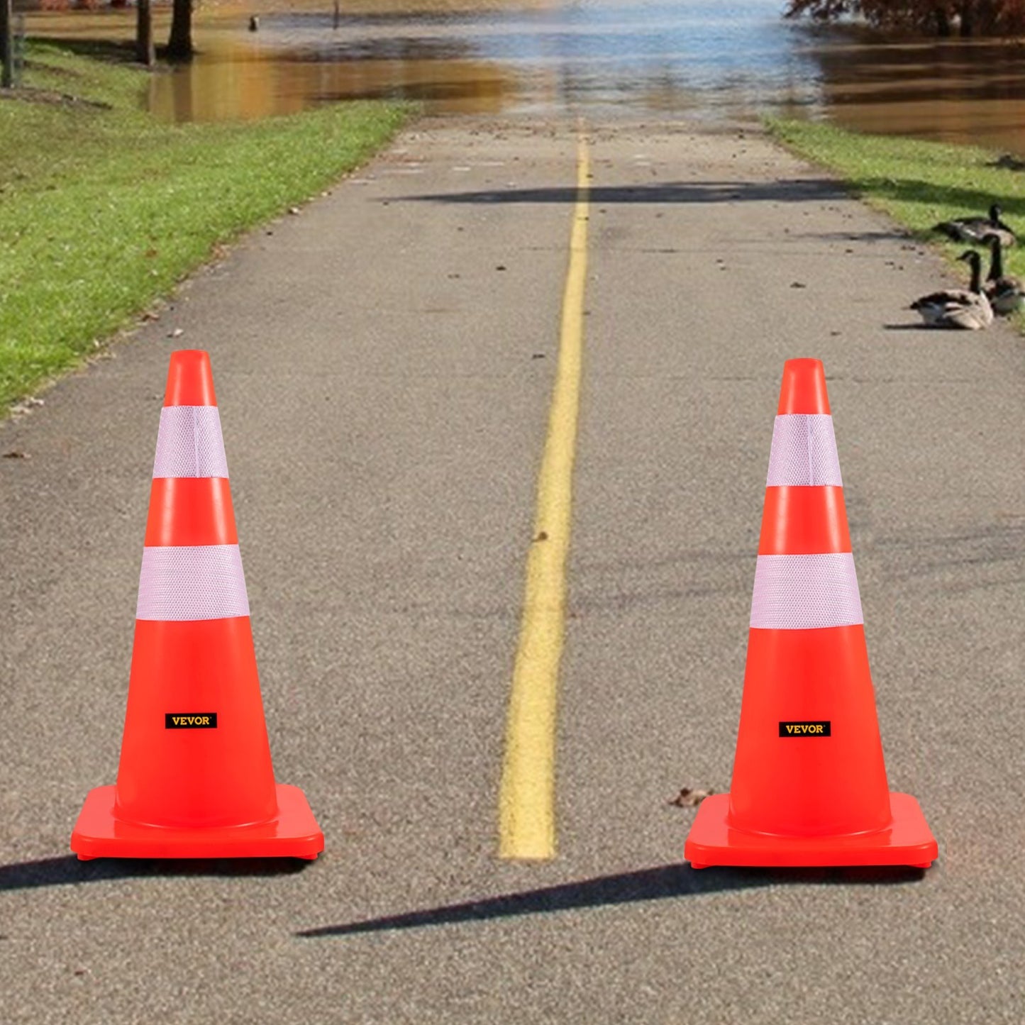 VEVOR Safety Cones,  Cm Height, 12 PCS PVC Orange Traffic Cone With 2 Reflective Collars And Weighted Base, Used For Traffic Control, Driveway Road Parking And School Improvement