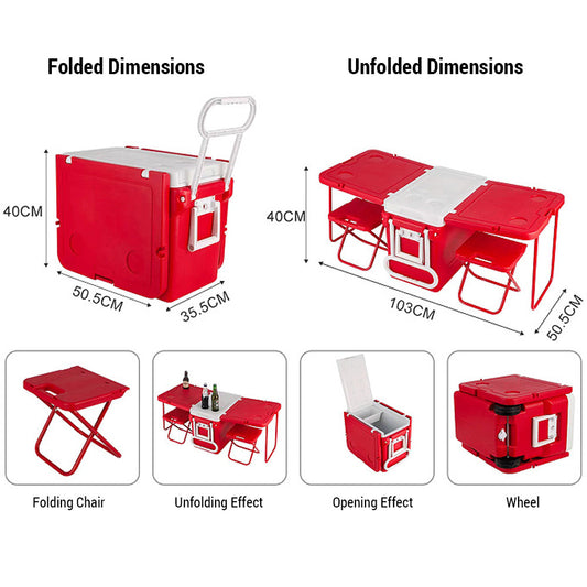 32L Rolling Cooler Ice Chest Camping Outdoor Picnic Portable Heat Insulation Box