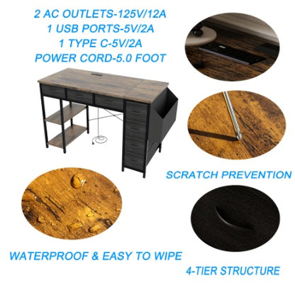 Computer Desk With Power Outlet,Rustic Brown