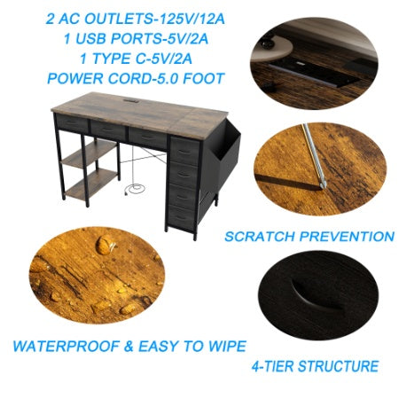 Computer Desk With Power Outlet,Rustic Brown