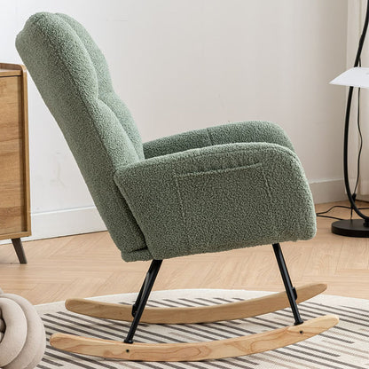 Rocking Chair With Pocket, Soft Teddy Fabric Rocking Chair For Nursery, Comfy Wingback Golider Rocking Chair With Safe Solid Wood Base For Living Room Bedroom Balcony Cannot Be Sold On Temu