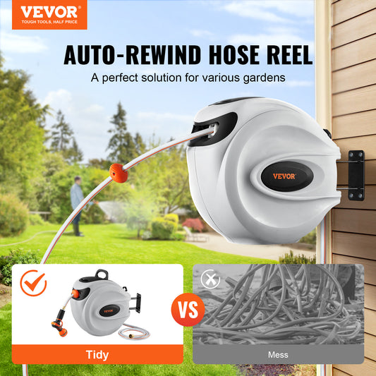 VEVOR Retractable Hose Reel Water Hose Reel 130inch Swivel Wall-Mounted