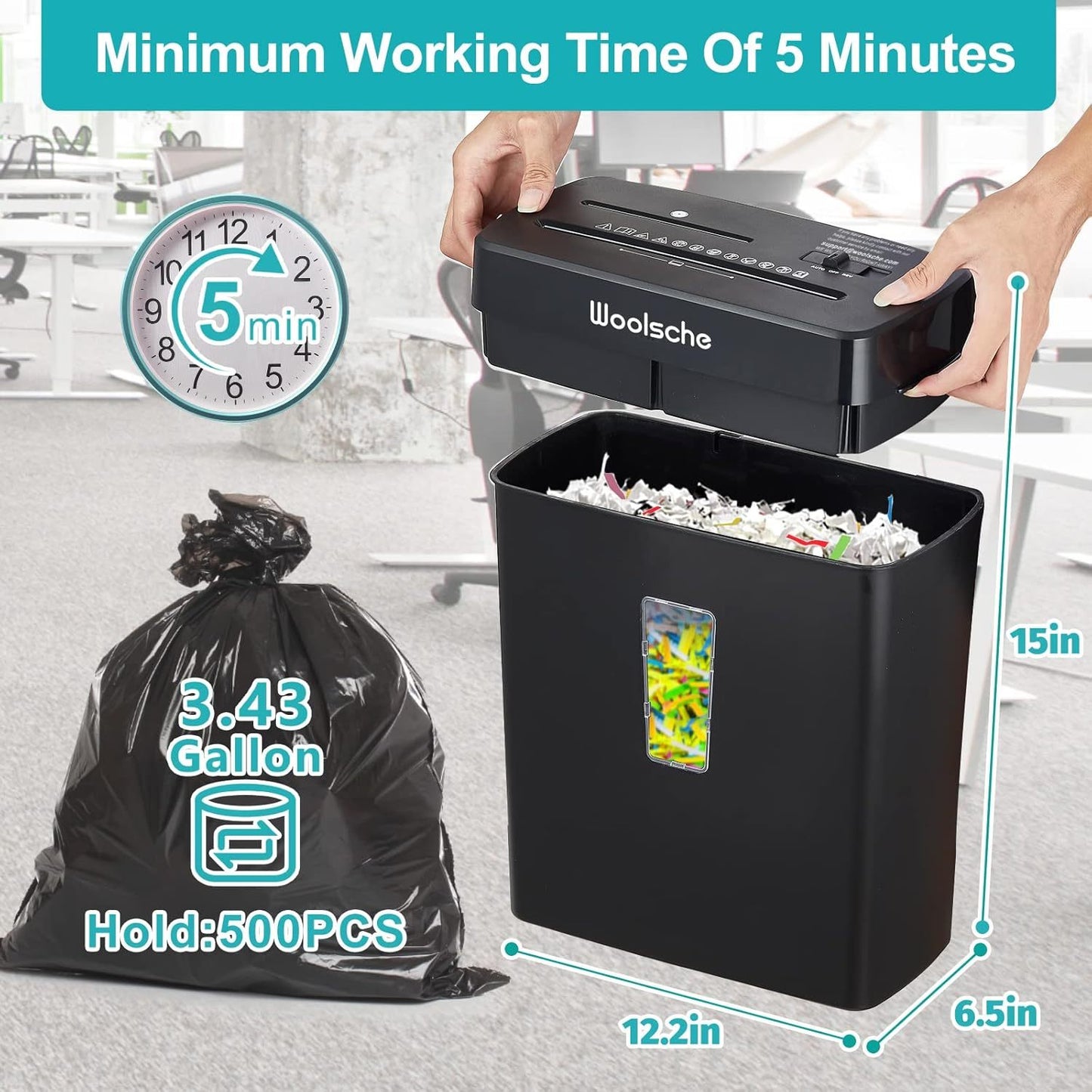 Woolsche Paper Shredder,10 Sheet Cross Cut With 3.43-Gallon Basket,P4 Security Level,3 Mode Design,Shreds CD And Credit Card,Durable, Fast, And Jam Proof For Home Office