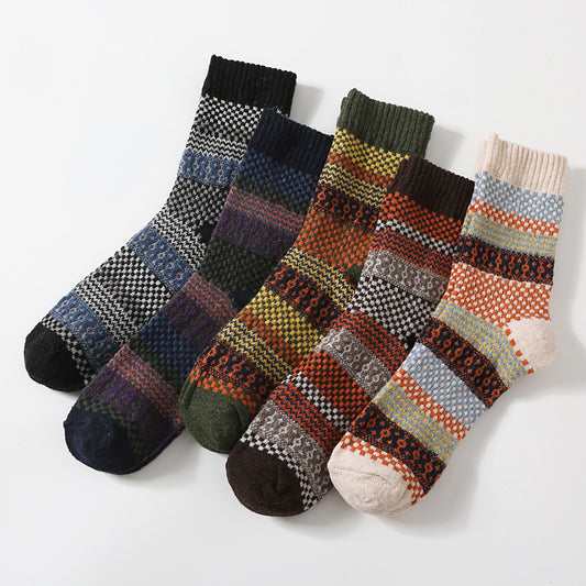 Ladies Rabbit Wool Socks Thick Line Ethnic Style