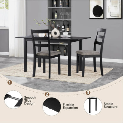 Extendable Dining Table, Modern House Dining Room Table For 4-8, Wooden Kitchen Table , Dining Room, Working Office, Home Living Room Furniture For Small Space, Black