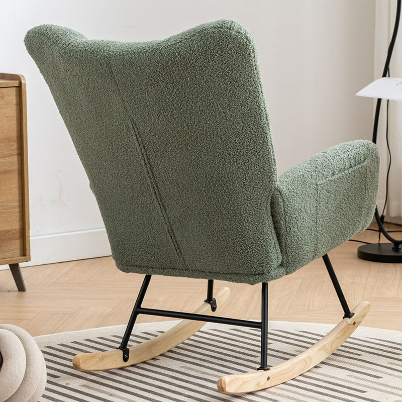Rocking Chair With Pocket, Soft Teddy Fabric Rocking Chair For Nursery, Comfy Wingback Golider Rocking Chair With Safe Solid Wood Base For Living Room Bedroom Balcony Cannot Be Sold On Temu