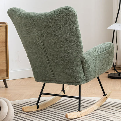 Rocking Chair With Pocket, Soft Teddy Fabric Rocking Chair For Nursery, Comfy Wingback Golider Rocking Chair With Safe Solid Wood Base For Living Room Bedroom Balcony Cannot Be Sold On Temu