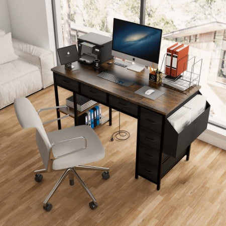 Computer Desk With Power Outlet,Rustic Brown