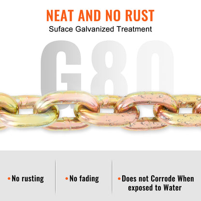 VEVOR Transport Binder Chain, 7100lbs Working Load Limit,G80 Tow Chain Tie Down With Grab Hooks, DOT Certified, Galvanized Coating Manganese Steel For Dock Factory Construction Site, 2 Pack