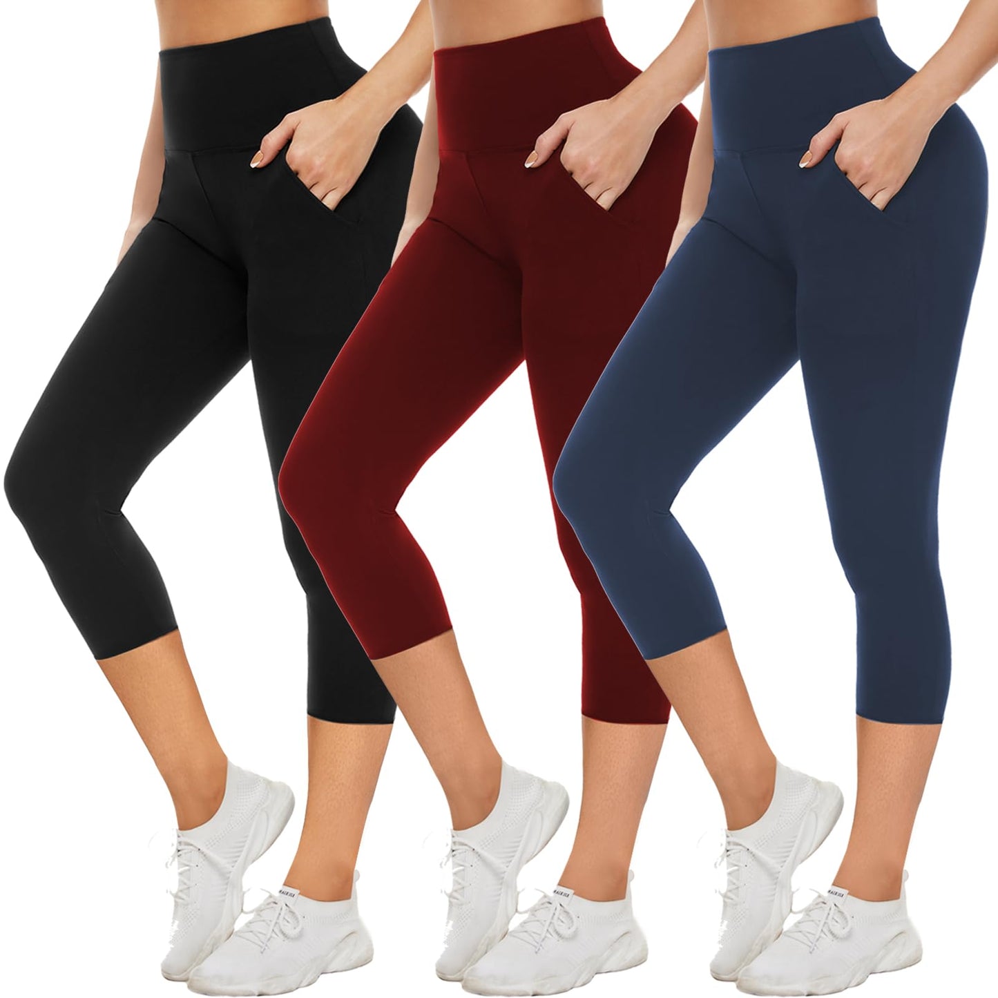 3 Pack Leggings with Pockets for Women,High Waisted Tummy Control Workout Yoga Pants