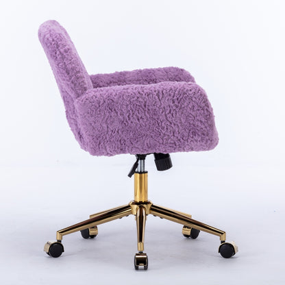 A&A Furniture Office Chair,Artificial Rabbit Hair Home Office Chair With Golden Metal Base,Adjustable