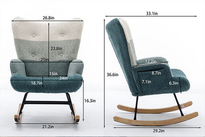 Modern Patchwork Accent Chair With Solid Wood Armrest And Feet, Mid-Century Modern Accent Sofa, Fabric Sofa Chair For Living Room Bedroom Studio, Comfy Side Armchair