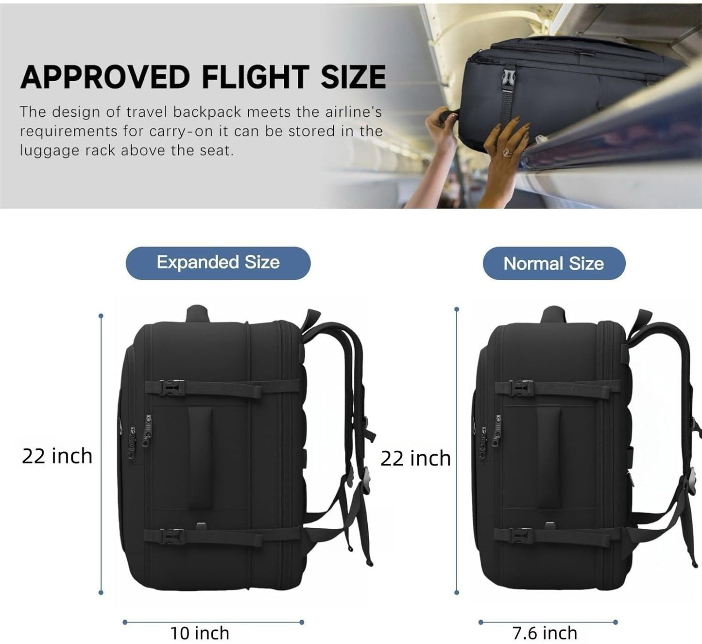 Extra Large Travel Backpack, 55L Carry On Backpack for Men & Women, Expandable Big Capacity Bag For Airplanes, Travel Gifts for Men Women, Fits 18.4 Inch Laptop, Luggage Suitcase Daypack Bag, Black
