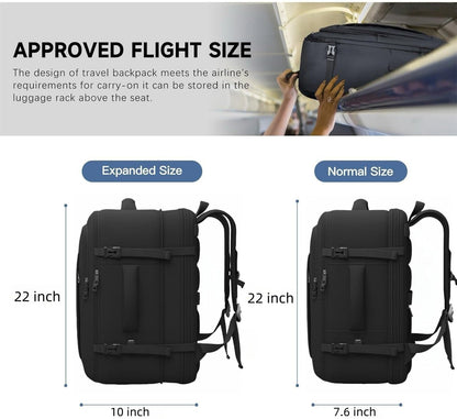 Extra Large Travel Backpack, 55L Carry On Backpack for Men & Women, Expandable Big Capacity Bag For Airplanes, Travel Gifts for Men Women, Fits 18.4 Inch Laptop, Luggage Suitcase Daypack Bag, Black