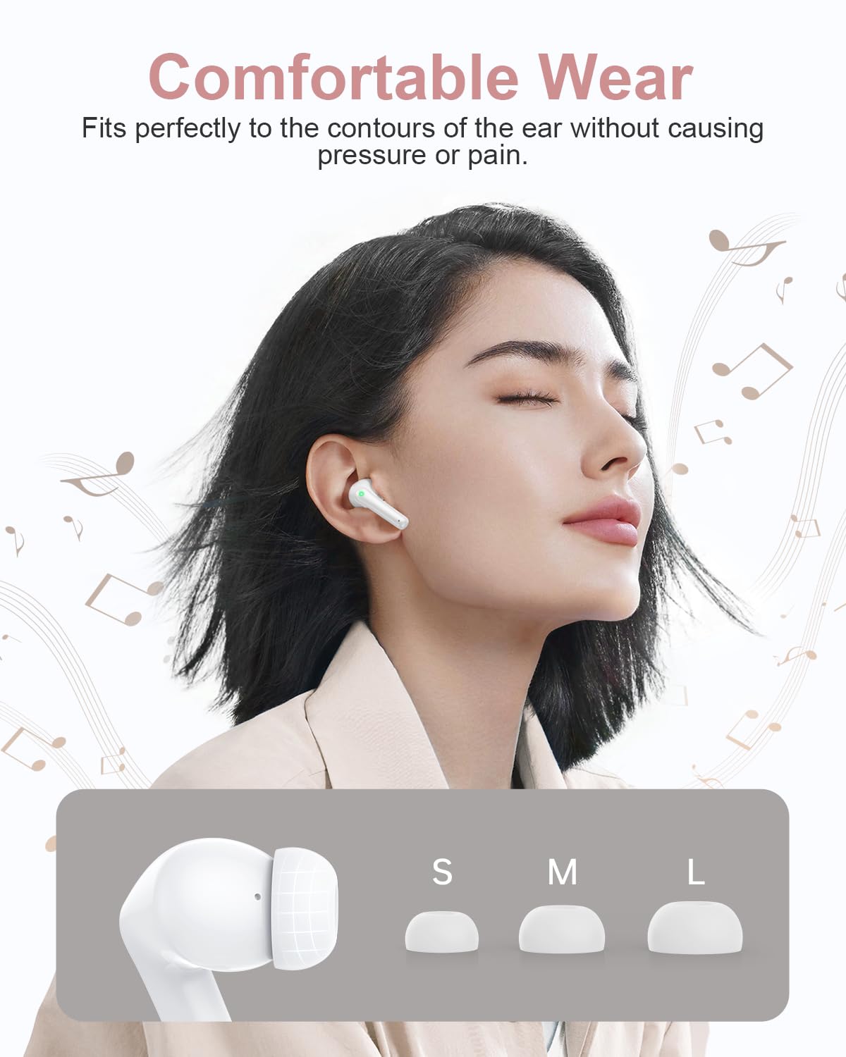 Wireless Earbuds, Bluetooth Ear Buds Headphones, 40H Long Playtime, Stereo Deep Bass, LED Power Display, IPX7, Lightweight in Ear Earphone with Mic for iPhone Android Phone