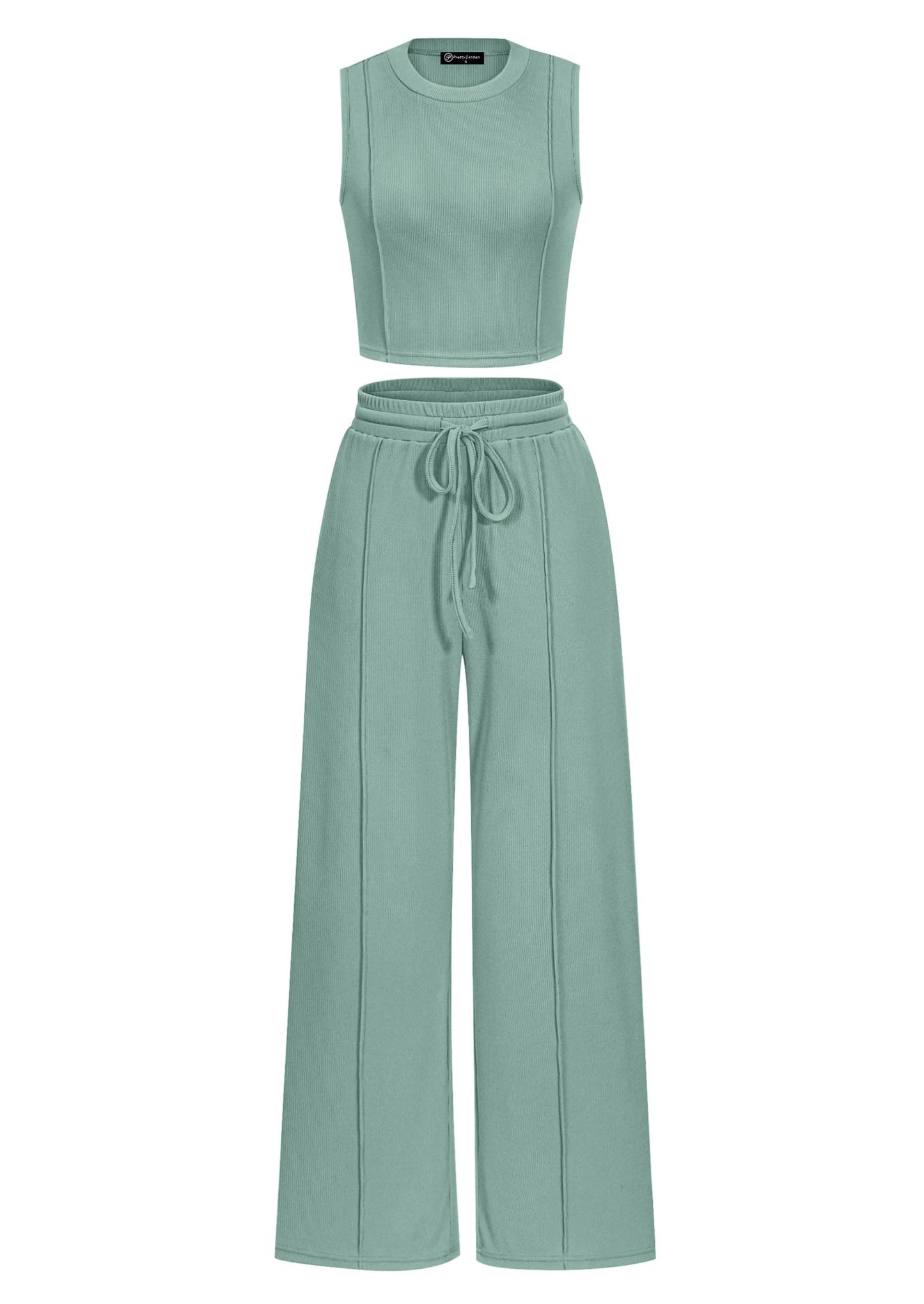 PRETTYGARDEN Women's Summer 2 Piece Loungewear Set Cropped Tank Top Wide Leg Sweatpants Tracksuit Casual Outfits