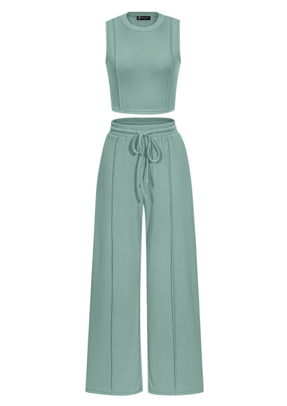 PRETTYGARDEN Women's Summer 2 Piece Loungewear Set Cropped Tank Top Wide Leg Sweatpants Tracksuit Casual Outfits