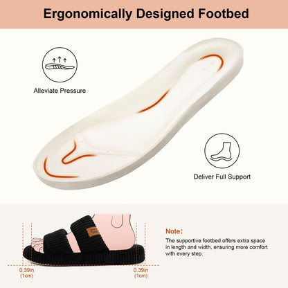 LongBay Womens Memory Foam Slippers Indoor Bedroom House Slippers Shoes Open Toe Corduroy Slide Comfy Two Bands Gift