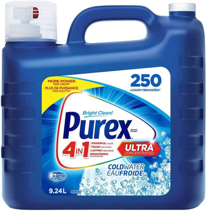 Purex 4 in 1 Ultra Concentrated Liquid Laundry Detergent, ColdWater, 312.4 oz / 9.24 L (250 loads)