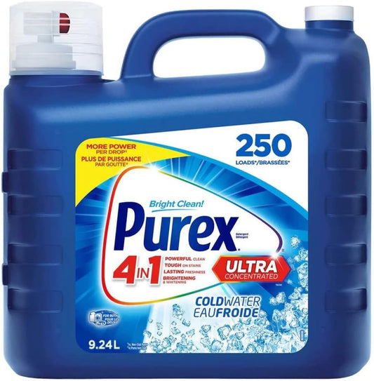 Purex 4 in 1 Ultra Concentrated Liquid Laundry Detergent, ColdWater, 312.4 oz / 9.24 L (250 loads)