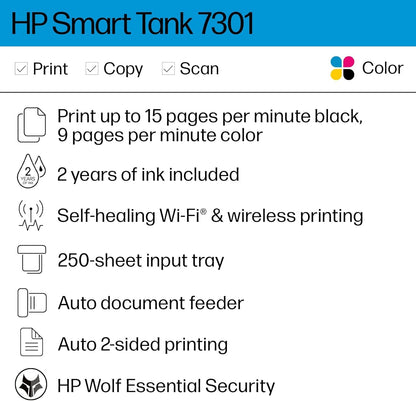 HP Smart Tank 7305 All-in-One Color Printer with Wi-Fi, Print, Scan & Copy, Print speed Up to 15 ppm, 28B75A