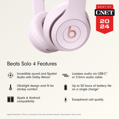 Beats Solo 4 - Wireless Bluetooth On-Ear Headphones, Apple & Android Compatible, Up to 50 Hours of Battery Life - Cloud Pink