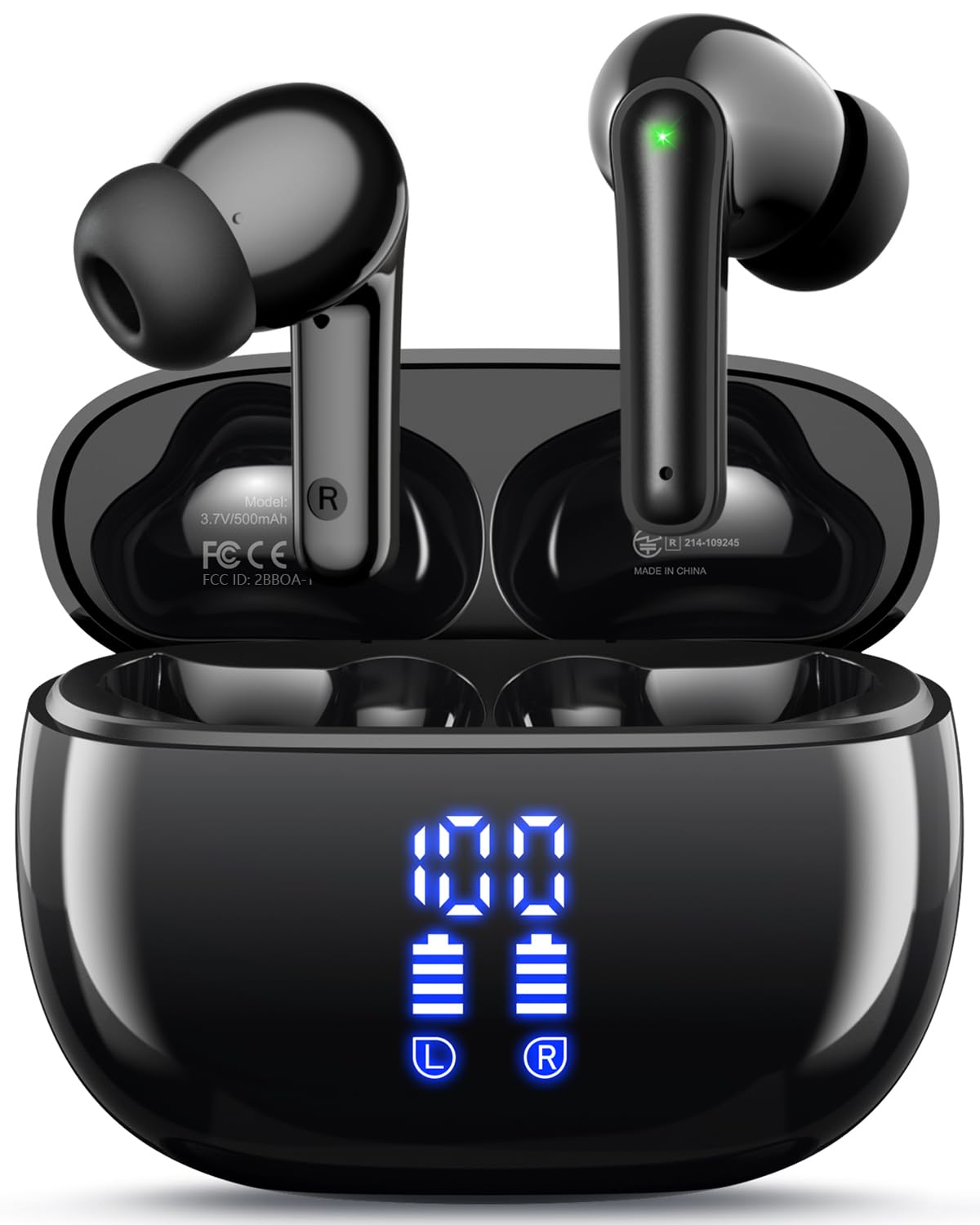 Wireless Earbuds, Bluetooth Ear Buds Headphones, 40H Long Playtime, Stereo Deep Bass, LED Power Display, IPX7, Lightweight in Ear Earphone with Mic for iPhone Android Phone