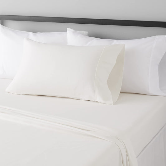 Lightweight Super Soft Easy Care Wrinkle Free Microfiber 3 Piece Bed Sheet Set with 14-Inch Deep Pockets, Twin, Cream, Solid, Kids, Men & Women Bedding
