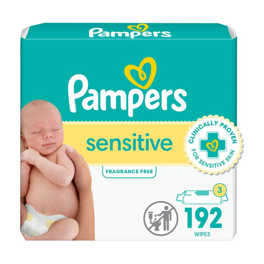 Pampers Baby Wipes Sensitive Perfume Free 3X Refill Packs 192 Count