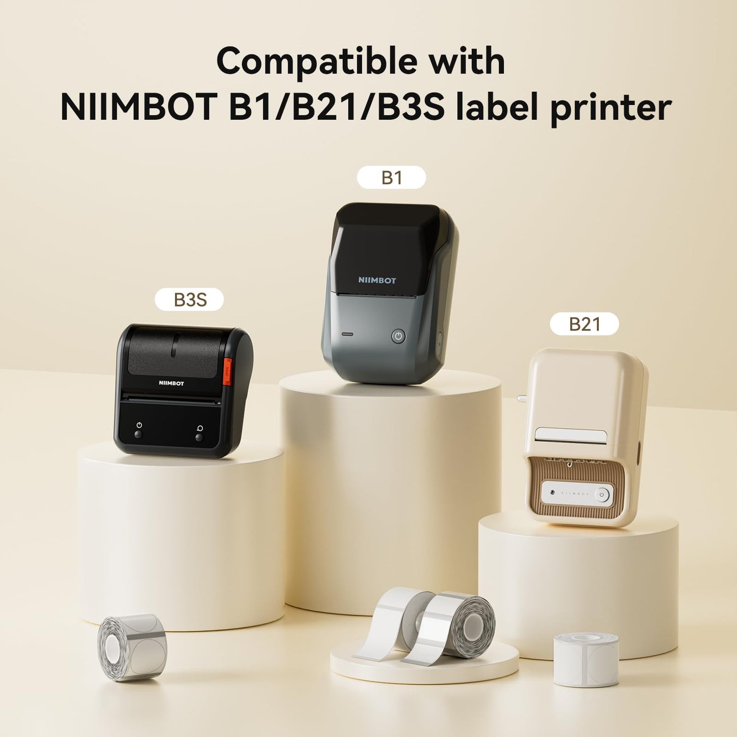 NIIMBOT Labels 3 Rolls Set for B1/B21/B3S Sticker Printer, 40x30mm (1.57'' x 1.18'') 230 Labels/Roll, Refill Labeling Tape for Home School Office Small Business (Clear)
