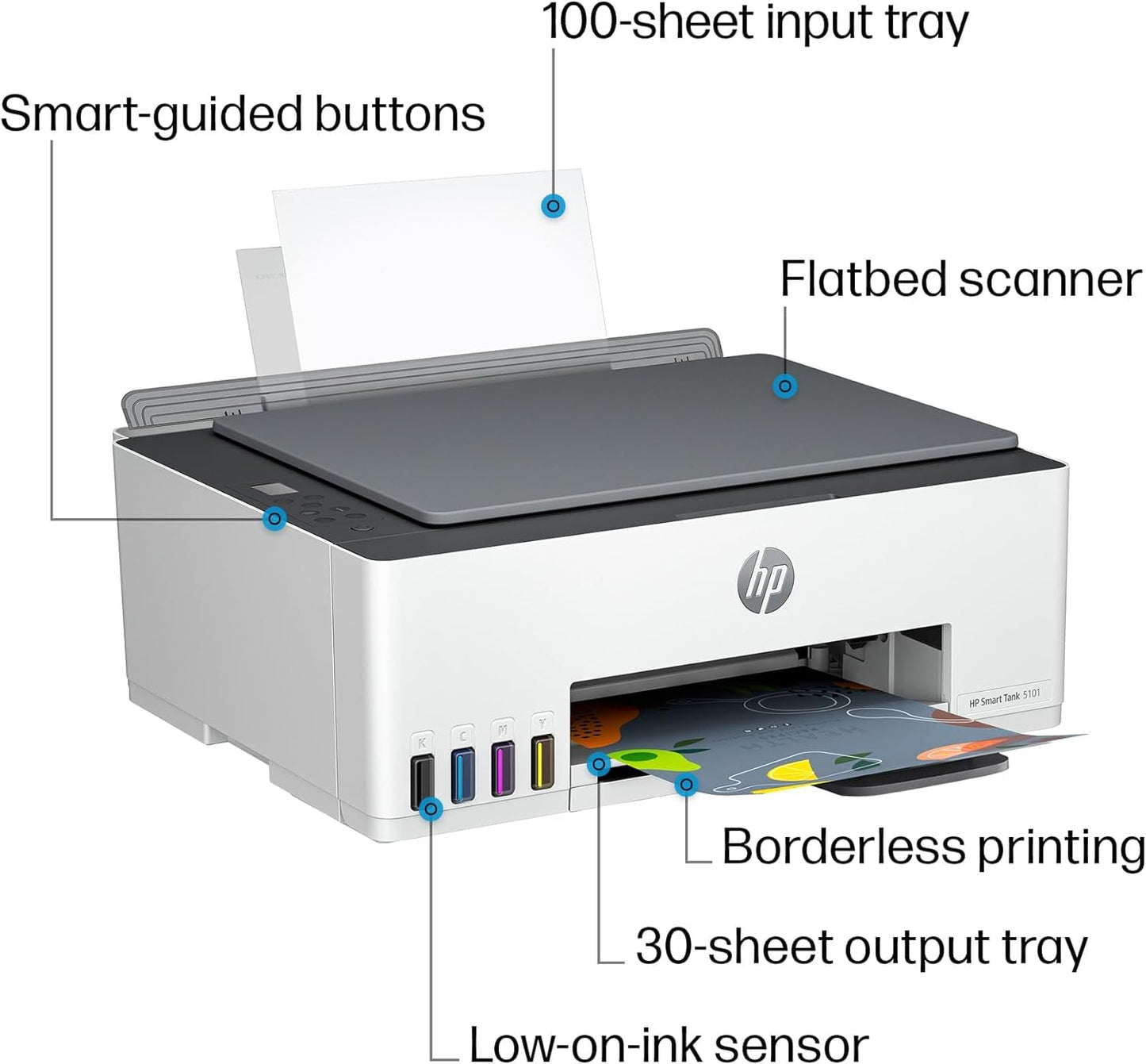 HP Smart Tank 5105 Wireless All-in-One Printer, Color, Print, Copy, Scan, High-Volume Ink Tank, Manual Duplex, Mobile Printing, Scan to PDF, USB & Wi-Fi, 1F3Y3A