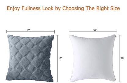 CJWLKJ 2Pcs Soft Faux Fur Throw Pillow Covers 18x18 - Plush Short Wool Velvet Decorative Pillow Covers - Couch Sofa Pillow Covers for Living Room - with 3D Plaid Pattern (Gray)
