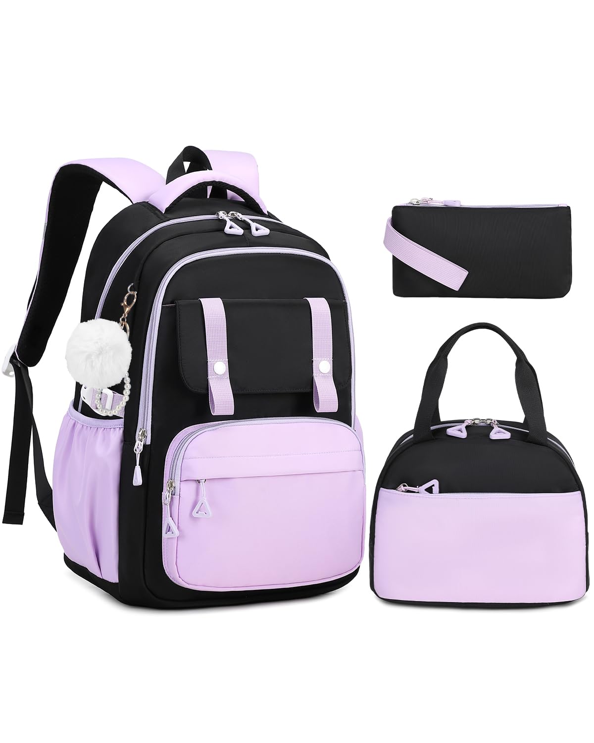 Amythe Girls' School Backpack Set, Cute Kids Backpack, Casual School Bag for Elementary Middle School Girls, Bookbag Set with Lunch Bag and Pencil Case,Purple