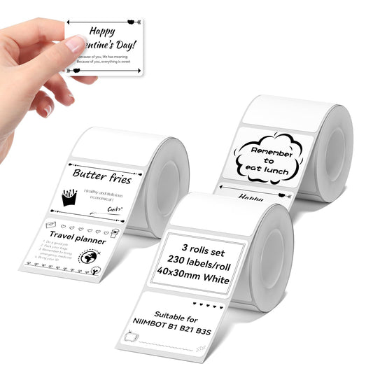 NIIMBOT Labels 3 Rolls Set for B1/B21/B3S Sticker Printer, 40x30mm (1.57'' x 1.18'') 230 Labels/Roll, Refill Labeling Tape for Home School Office Small Business (White)