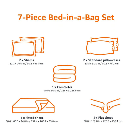 Reversible Microfiber Bed-in-a-Bag with Elastic Storage Pockets - 7 pieces, Full/Queen, Navy Stripe